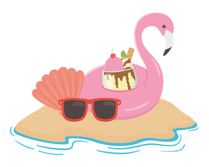 Flamingo float and summer icon set design