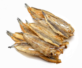 salted fishes on white background