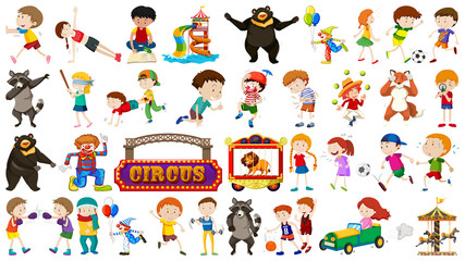 Set of kid and circus