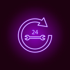 arrow circle 24 7 wrench outline icon in neon style. Elements of car repair illustration in neon style icon. Signs and symbols can be used for web, logo, mobile app, UI, UX
