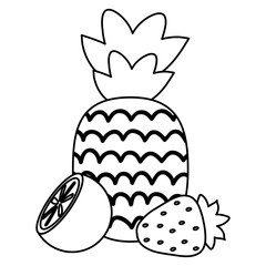 fresh pineapple with strawberry and orange