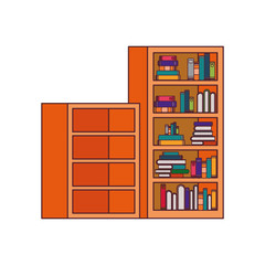 shelving with books in white background