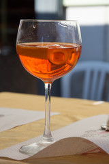 Close up of a glass of aperol spritz cocktail