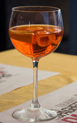 Close up of a glass of aperol spritz cocktail