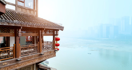 Fototapeta na wymiar Ancient Wooden Architecture in Hongyadong, Chongqing