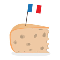 Piece of emmental cheese with a flag of France. French cheese - Vector