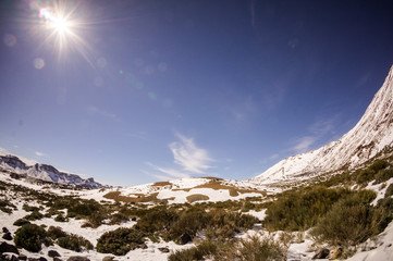 Snow covered mount teide