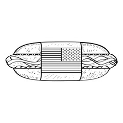 Sandwich with the flag of United States. American fast food - Outline Vector