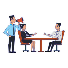 business people avatars cartoon characters blue lines