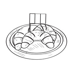 Isolated croissant with a flag. Traditional french pastry - Outline Vector