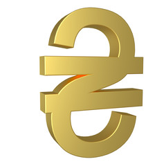 Obraz premium Gold Hryvnia sign isolated on white. Computer generated 3D photo rendering.