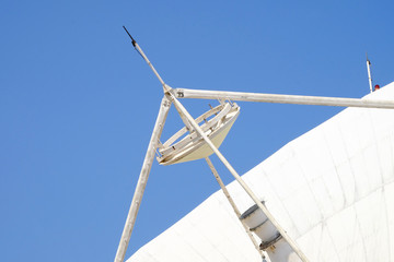 outside, outdoor, metal, steel, sharp, equipment, construction, structure, curve, plate, sky, satellite, communication, dish, technology, blue, radio, television, radar, space, wireless, communication