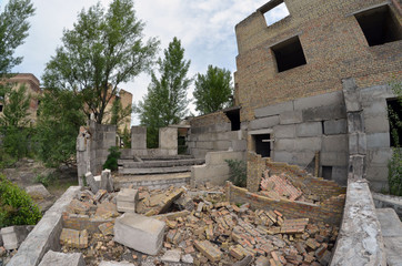 Abandoned construction site of Hospital. Abandoned at 1991,during Ukrainian undependence crisis.  Kiev Region,Ukraine