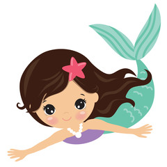 Pretty mermaid vector cartoon illustration