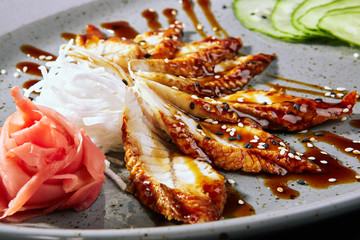 Asian menu. Sashimi with eel