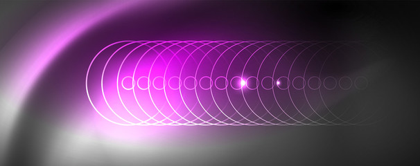Shiny neon techno template. Neon lines background, 80s style laser rays