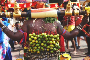 Pilgrim on his way to the Batu Caves in Malaysia during Thaipusam