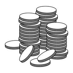 stacked golden coins icon cartoon in black and white