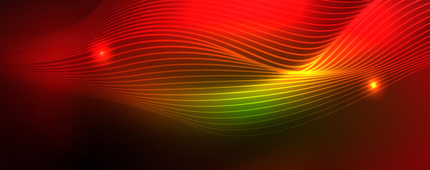Shiny neon vector wave line abstract background, motion concept