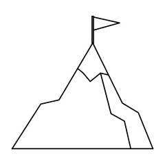 snowy mountain with a flag on top black and white