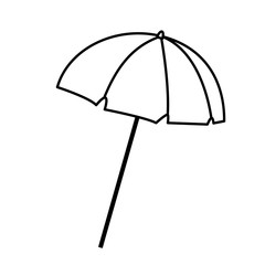 beach striped umbrella open cartoon in black and white