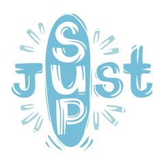 Blue Sup board graphic and emblem for web design or print. Vector sign 