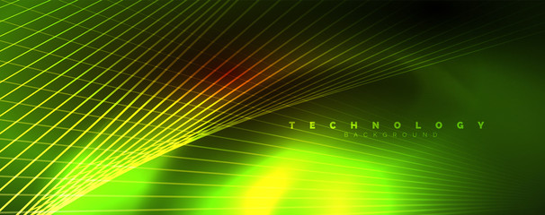 Shiny color neon light with lines, abstract wallpaper, shiny motion, magic space light. Techno abstract background