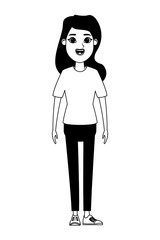young woman avatar cartoon character black and white