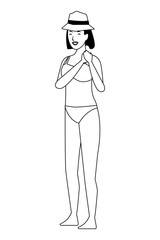 Young woman in swimsuit cartoon in black and white