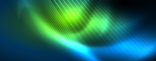 Neon blue glowing lines, magic energy space light concept, abstract background wallpaper design