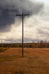 Fototapeta na wymiar Telephone Pole Under The Heavy Clouds