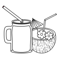 tropical coconut cocktail and juice jar