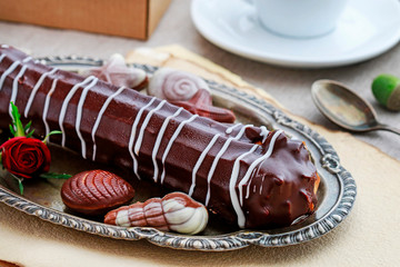 Eclair with chocolate.