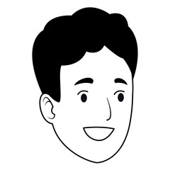 Young man smiling face cartoon in black and white
