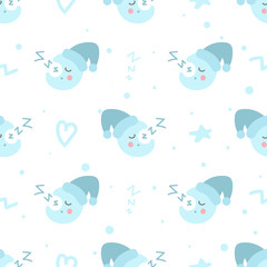 Seamless pattern with doodle moons and elements.