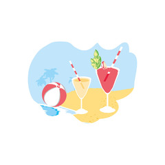 ball plastic toy in the beach with cocktails