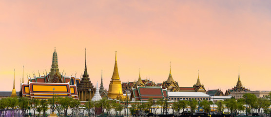 Wat pra kaew, Grand palace Temple of the Emerald Buddha full official name Wat Phra Si Rattana Satsadaram is travel destination in Bangkok ,Thailand on beautiful sky background with clipping patch