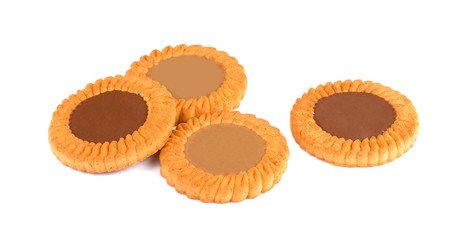 Sandwich biscuits with chocolate, isolated on white background