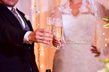 close-up of toast, bride and groom toast