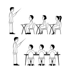 A group of students. A training seminar .Speaking to the audience flat style