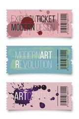 Exhibition ticket flat vector illustrations set