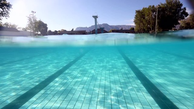 Underwater footage of an olympic size swimming pool