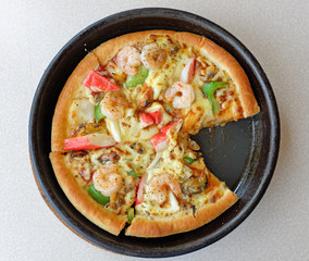 Seafood pizza in plate