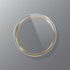 Golden circle glass frame realistic vector mockup set