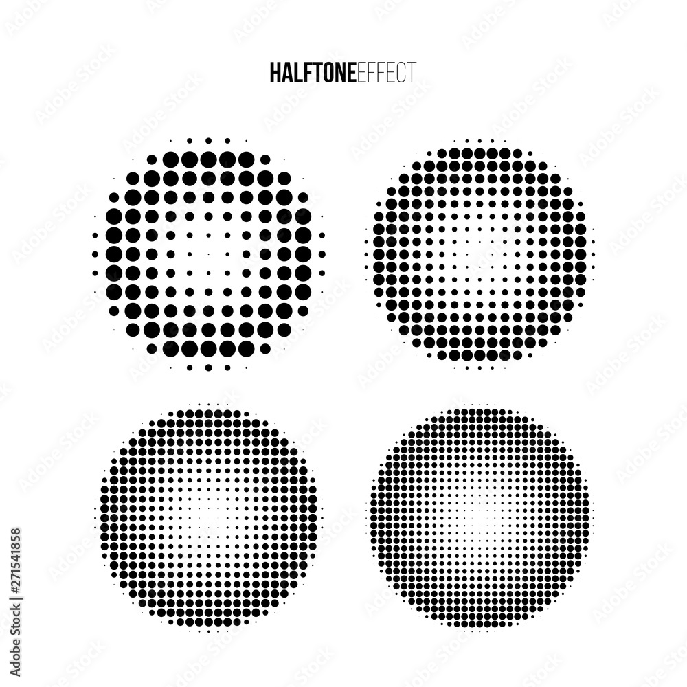 Poster vector halftone effect set. different gradient rings in halftone effect.
