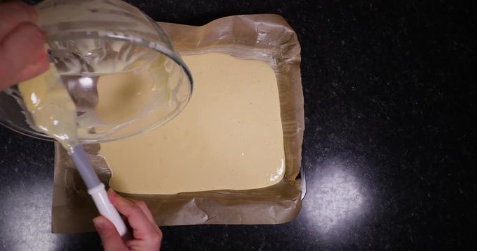 Time Lapse Of Lady Using Silicone Spatula To Scrape Off The Mixture For A Portuguese Dessert Off A Mixing Bowl 4K 30FPS - Mixture, Dessert, Sugar, Sweet, Flour
