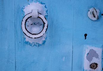 Unusual door decoration on the doors of Chefchaouen, Morocco, the blue city
