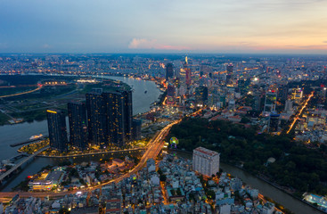 Fototapeta na wymiar Landscape Ho Chi Minh city taked it by drone at Sunset