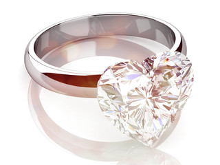 Wedding ring with diamond. Sign of love. Fashion jewelry .3D rendering