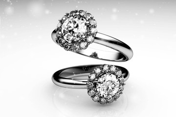 Wedding ring with diamond. Sign of love. Fashion jewelry .3D rendering